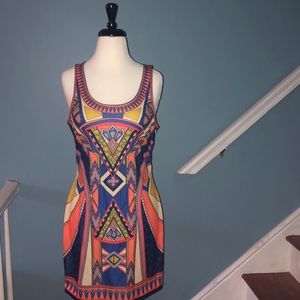 Printed Mini Crew Neck Tank Dress